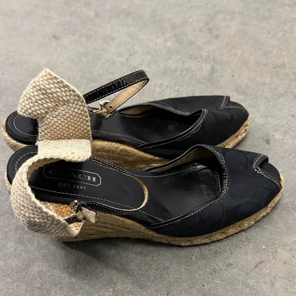 Coach Black and Tan Espadrille Sandals